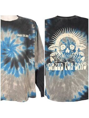 Dazed For Days PacSun Mens Long Sleeve Tie Dye T-Shirt size Large Skull Mushroom